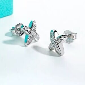 925‎ Sterling Silver Moissanite X Cross Stud Earrings
